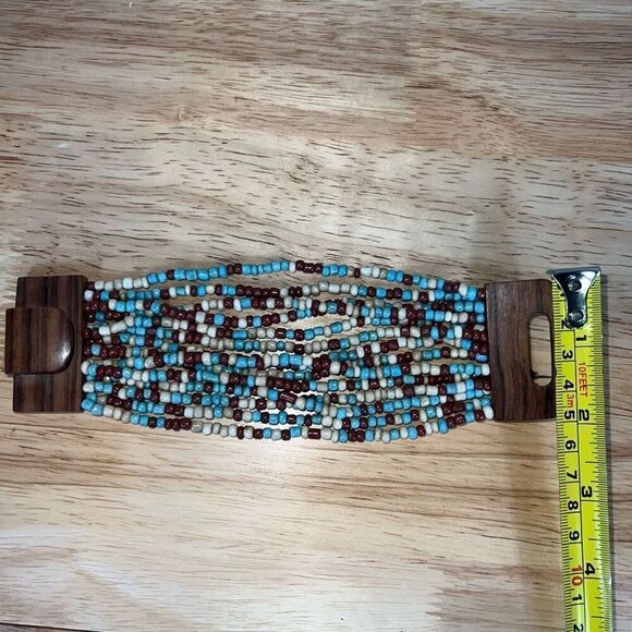 FREE w/ PURCHASE Multi Strand Seed Bead Bracelet, Vintage Wooden Hook Closure - Picture 4 of 5